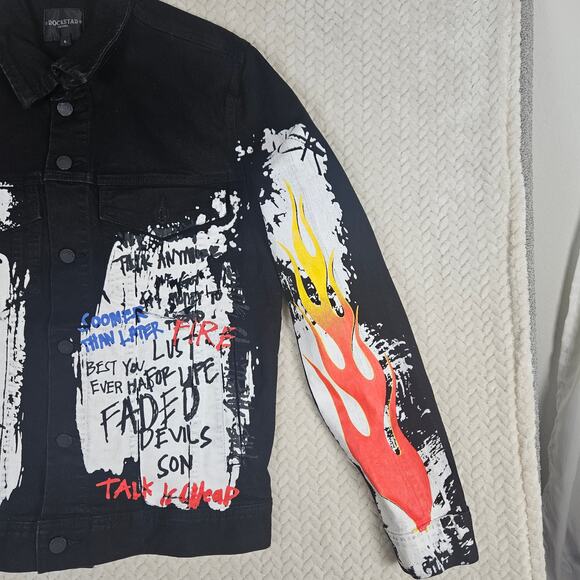 Rockstar Original US Fall Tour Denim Jacket Men Large Graffiti Grunge Streetwear - Picture 4 of 16